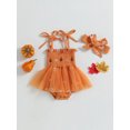 thumbnail image 2 of Wassery 2Pcs Baby Girl Halloween Outfits Sleeveless Pumpkin Print Mesh Romper Dress Headband 3 6 12 18 Months Infant Girls My 1st Halloween Clothes, 2 of 8