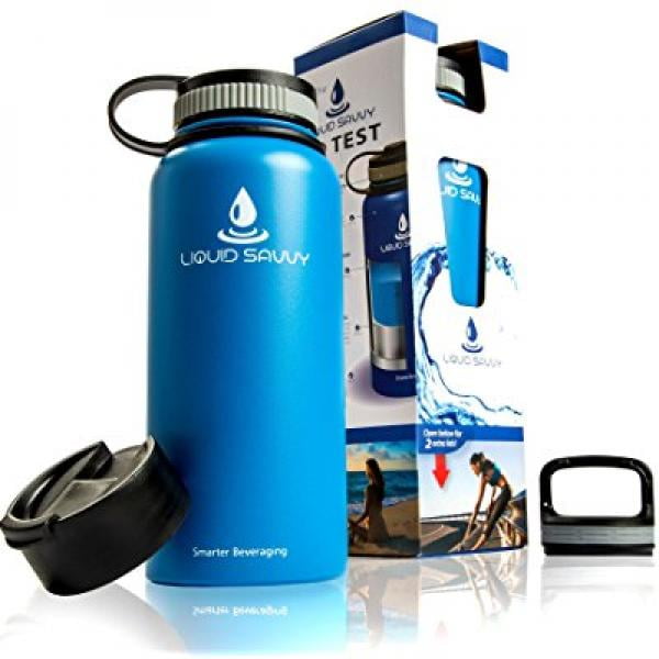 Liquid Savvy 18oz Insulated Water Bottle with 3 lids - Stainless Steel