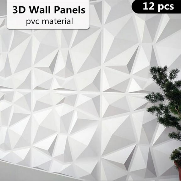 TABODD White, 3D Geometric Brick Art Design PVC Wallpaper 11.8" x 11.8", 12 Pieces