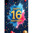 thumbnail image 4 of Happy 16th Birthday Themed Background Banner with Balloons Stars and Cakes for Birthday Party Decorations Photography Props Party Supplies Decor Backdrop, 4 of 8