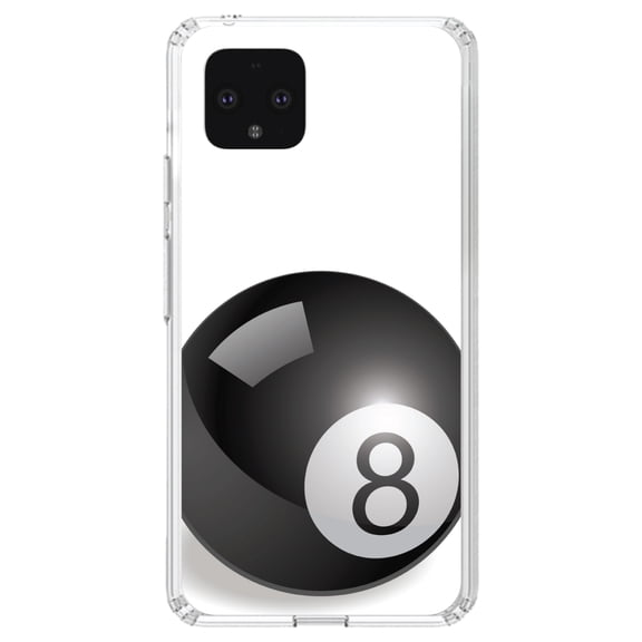 DistinctInk Clear Shockproof Hybrid Case for Google Pixel 4 (5.7" Screen) - TPU Bumper, Acrylic Back, Tempered Glass Screen Protector - Black Eight Ball 8