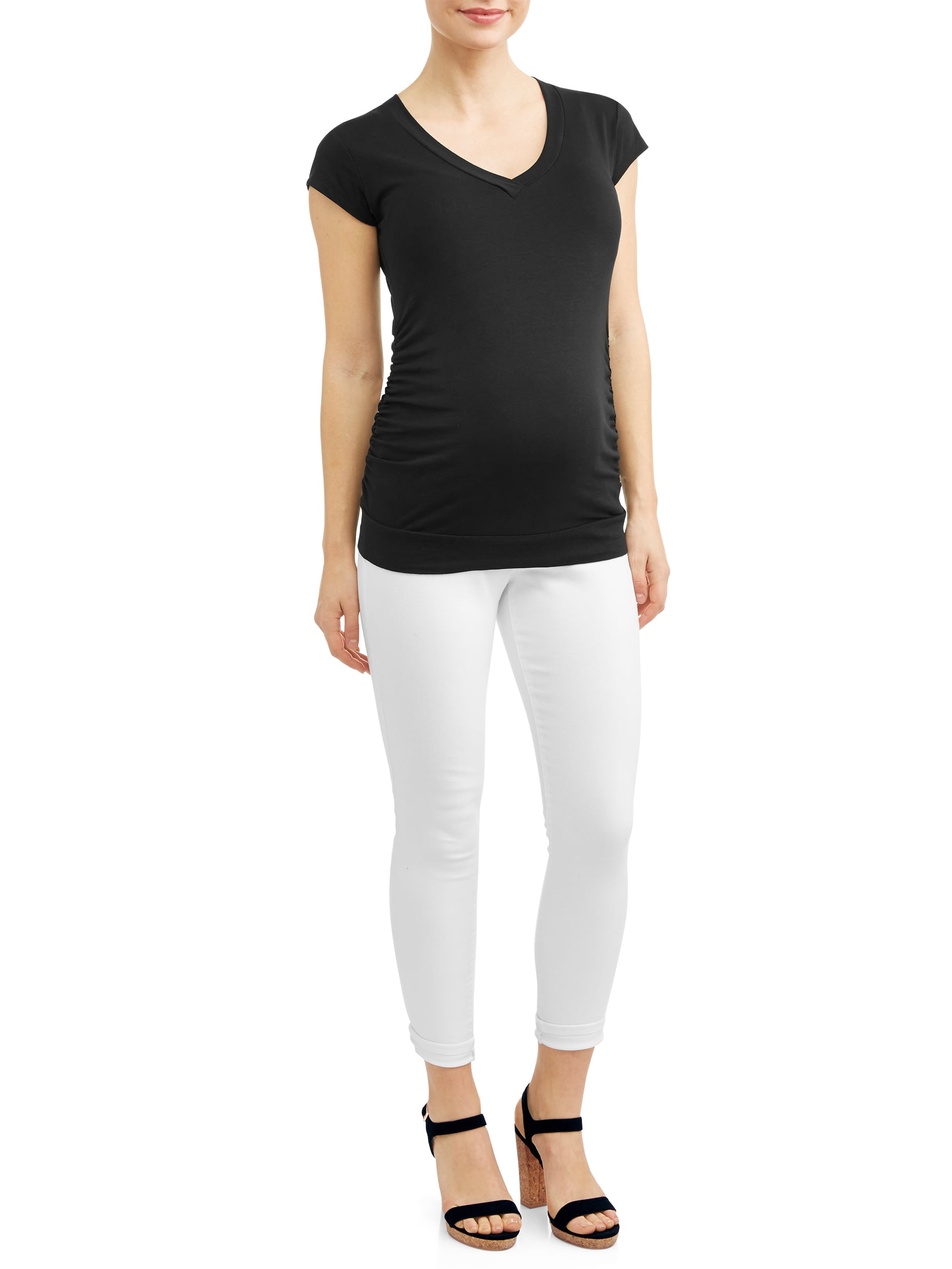 Oh! Mamma Maternity Basic V-Neck Tee With Flattering Side Ruching (Women's and Women's Plus)
