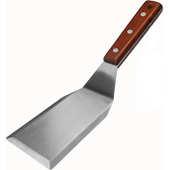 Professional Metal Spatula for Cast Iron Skillets and Flat Top Grills, Full Tang Wooden Handle,1.8mm Thick Stainless Steel Blade, Smash Burger Spatula Turner for Flipper, Cooking, BBQ, 5 Inch x 3 Inch