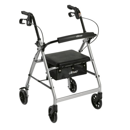 Drive Medical Rollator Rolling Walker with 6" Wheels, Fold Up Removable Back Support and Padded Seat, Silver