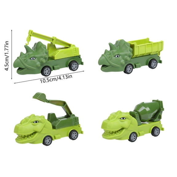 4-Piece Dinosaur Inertia Vehicle Set with Transportation Function - Push and Go Engineering Cars with Dinosaur Theme, Educational Toy Collection for Ages 3-6 Years