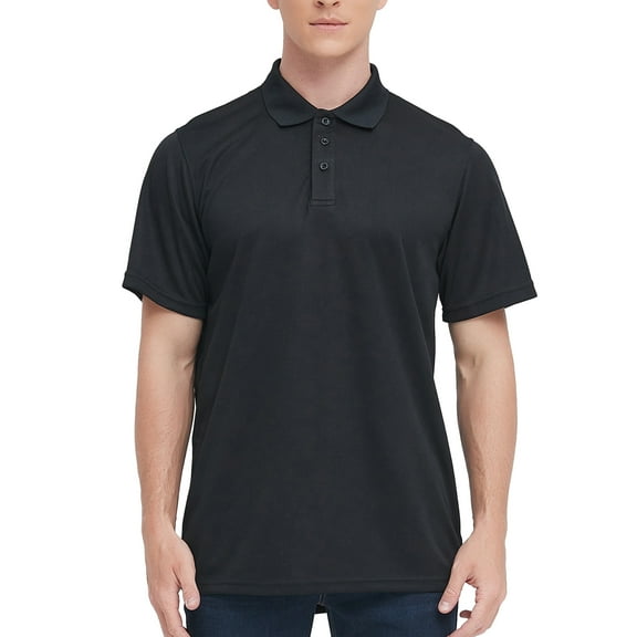 TOPTIE Men's Short Sleeve Polo Shirt, Regular Fit Athletic Quick-Dry Golf Shirt-Black-S