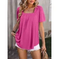 thumbnail image 4 of Camiseta de Jacquard plisada con cuello cuadrado para mujer, camisetas de manga corta de burbuja, Tops de Color sólido, camisetas informales de viaje para mujer, estilo dulce, 4 of 4