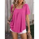 thumbnail image 5 of Camiseta de Jacquard plisada con cuello cuadrado para mujer, camisetas de manga corta de burbuja, Tops de Color sólido, camisetas informales de viaje para mujer, estilo dulce, 5 of 5