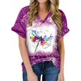 thumbnail image 2 of Vedolay Women Shirts Short Sleeve Women 2023 Short Sleeve V Neck Curved Hem Tunic Tops T Shirts,Purple L, 2 of 3