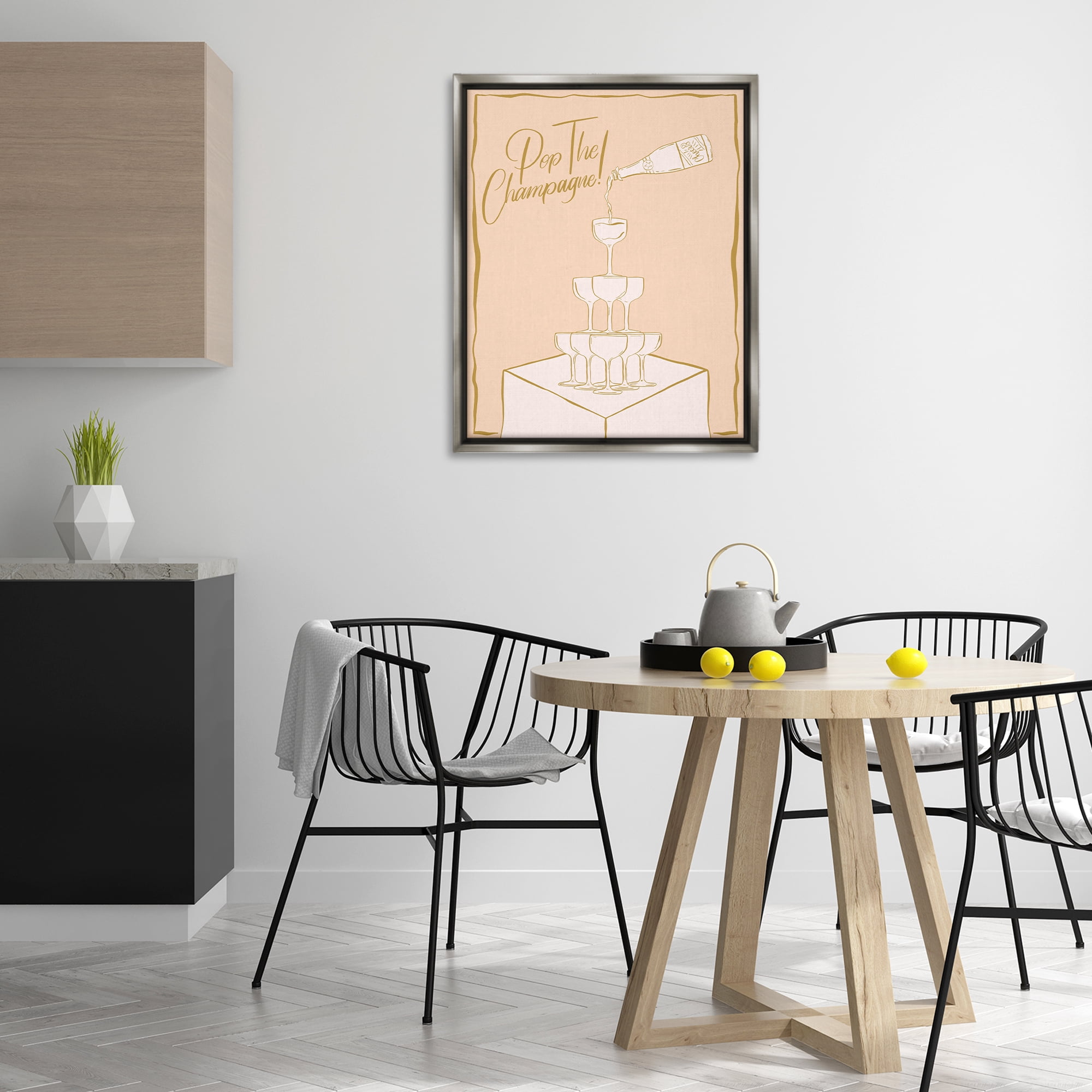 Stupell Industries Pop The Champagne Phrase Food & Beverage Painting Gray Floater Framed Canvas Art Print Wall Art, 25 x 31