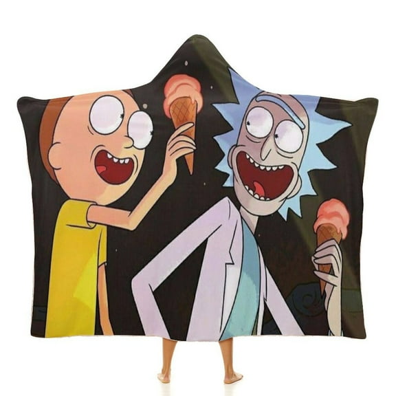 Rick And Morty Wearable Blanket Cloak Arctic Velvet Hooded Blanket Soft Fuzzy Hoodie Blanket Cape for Adults Kids 40"x50"