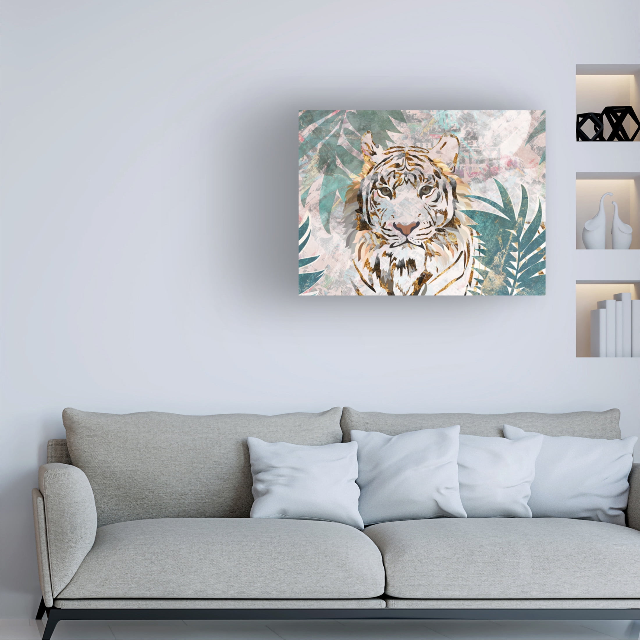 Trademark Fine Art Sarah Manovski Tiger grunge tropical palm wall mural Canvas Wall Art