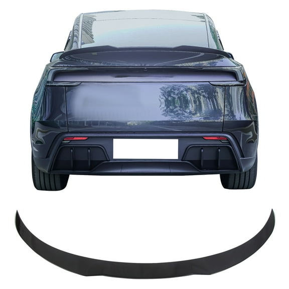 Ikon Motorsports Trunk Spoiler Compatible with 2025-2026 Tesla Model Y Juniper, IKON Style Gloss Black ABS Plastic Rear Trunk Lid Spoiler Wing Lip