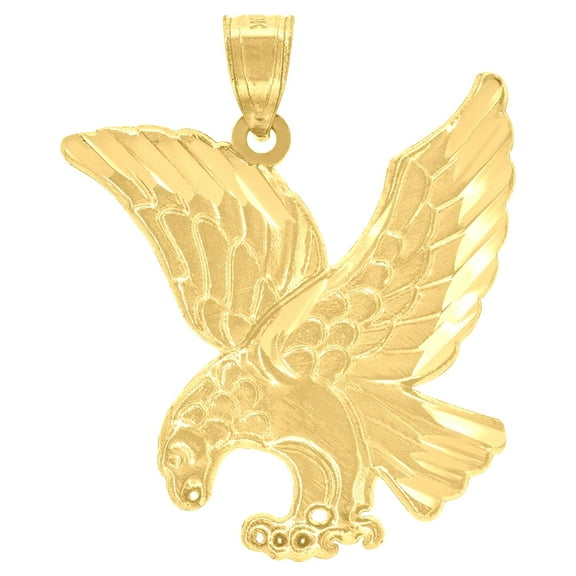 10k 10Kt Yellow Gold Mens Diamond-Cut Textured Flying Eagle Bird Charm Pendant