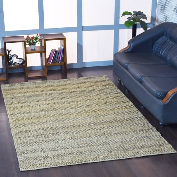Hand Woven Jute Eco-Friendly Area Rugs - 4'X6', Rectangle Shape, Beige Color, Contemporary Pattern, High Pile, Natural Fiber, Outdoor Indoor Handmade Area Rugs For Living Room, Bed Room (J00047)