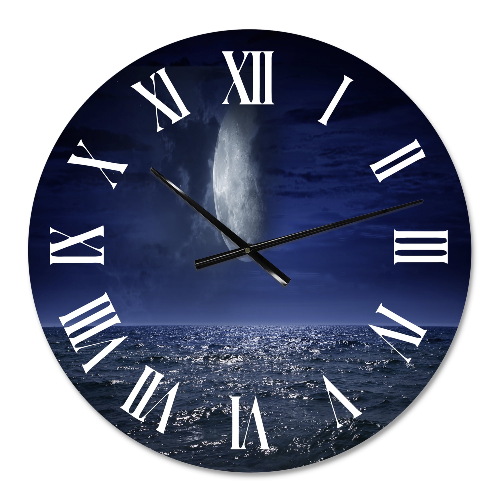 Designart 'Full Moon Over Dark Ocean At Night' Nautical & Coastal Wall Clock