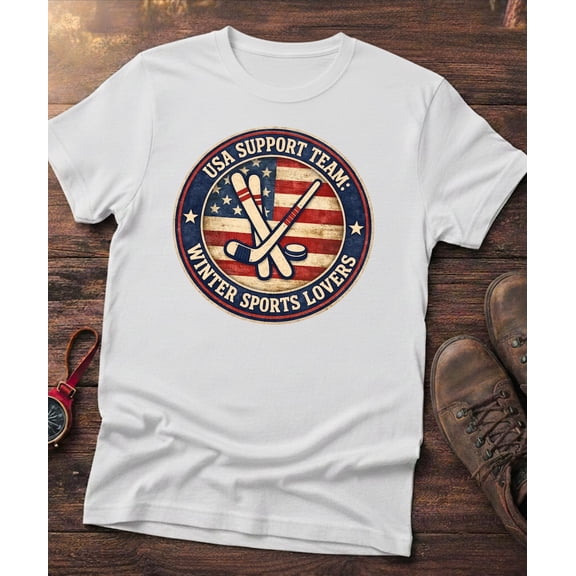 Vintage Hockey Enthusiast T-Shirt, Retro USA Flag Winter Sports Graphic Tee, Unisex Cotton T-Shirt, Size S-5XL
