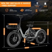 MOONCOOL TK1 Folding Electric Tricycle for Adults,48V 14.5Ah UL2849 (By SGS) Removable battery, 500W Motor, 20 Fat Tire Step-Thru 3 Wheel Off-Road Electric Bicycle W/ chain lock