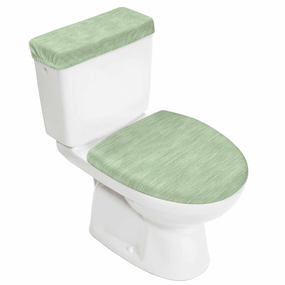 Sage Green Solid Color Elastic Toilet Lid and Tank Covers Set, Minimalist Vintage Linen Texture Decorative Bathroom Decor, 2 Pcs Toilet Lid Cover and Toilet Tank Lid Cover with Elastic Bottom