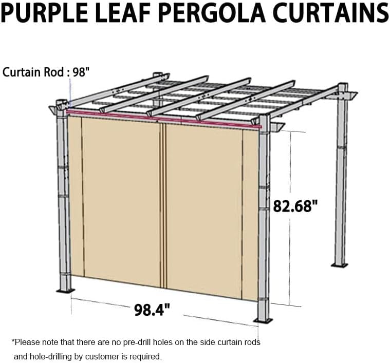 PURPLE LEAF Outdoor Curtains Privacy for 10' Side Pergola with Grommets and Rod Outside Porch Shade Patio Deck Retractable Replacement Gazebo Cabana Curtain Set of 2 Panels 49 x 82 inch Beige