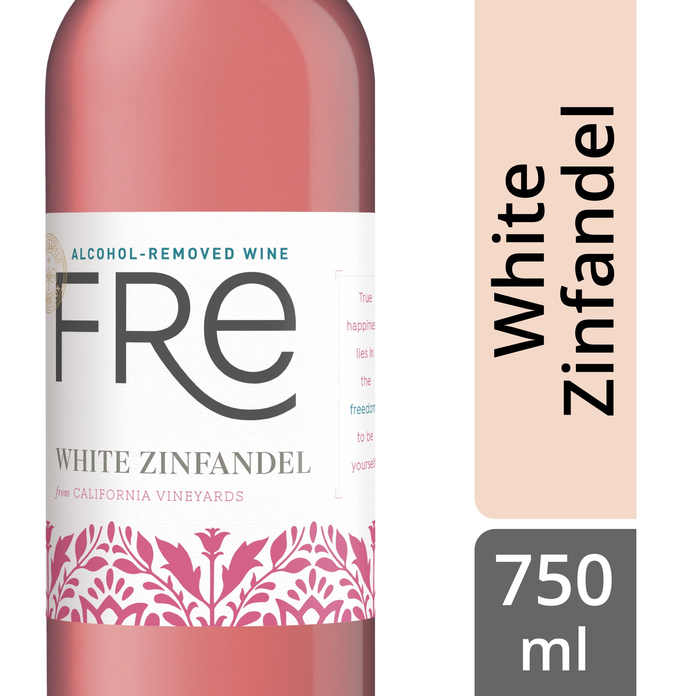 FRE White Zinfandel Pink Wine, AlcoholRemoved, 750mL Wine Bottle