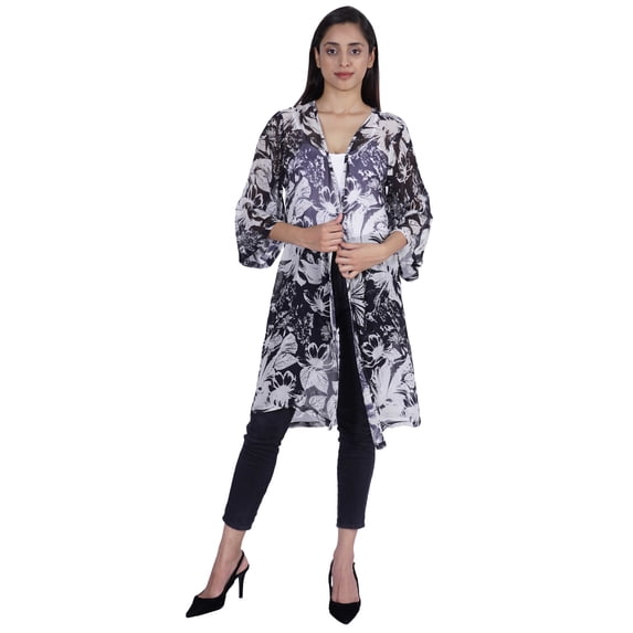 Moomaya Long Sheer Shrug Printed Open Front Beach Coverup Summer Cardigan