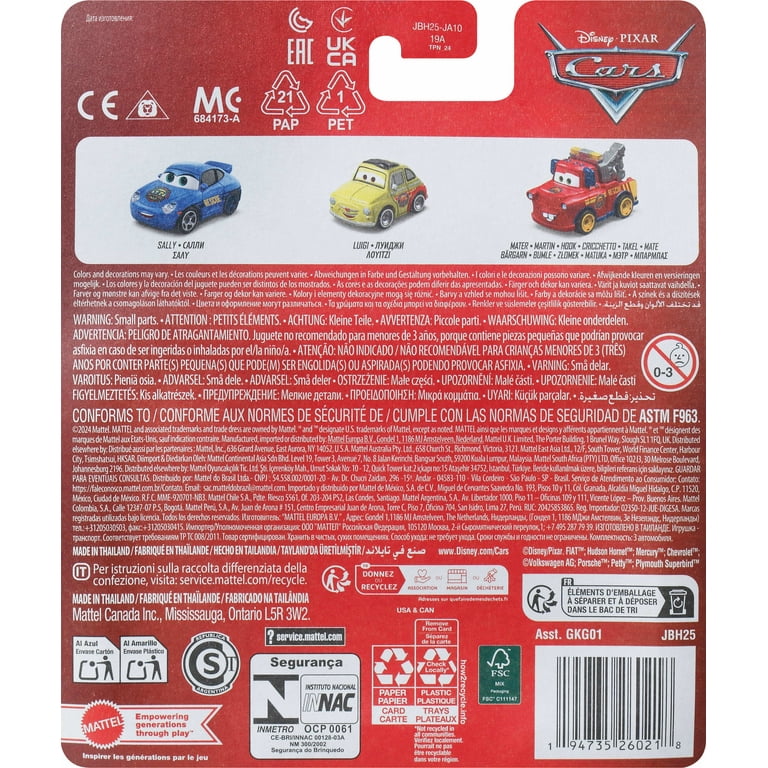 Disney and Pixar Cars Mini Racers 3-Pack, Set of 3 Toy Vehicles