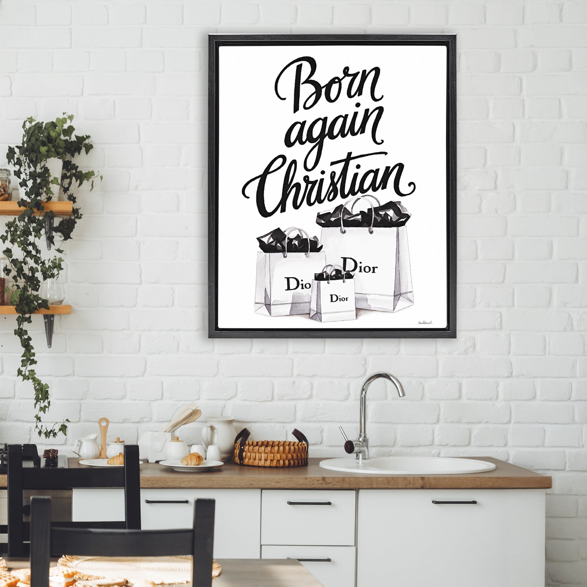 Christian & Shopping Bags Black Framed Floater Canvas Wall Art, design by Amanda Greenwood