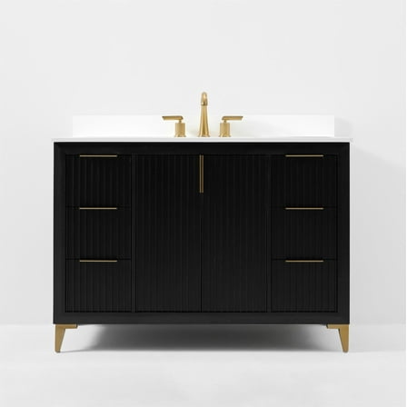 Turlington 48 in. Bath Vanity in Black Oak with White Quartz Top and Undermount