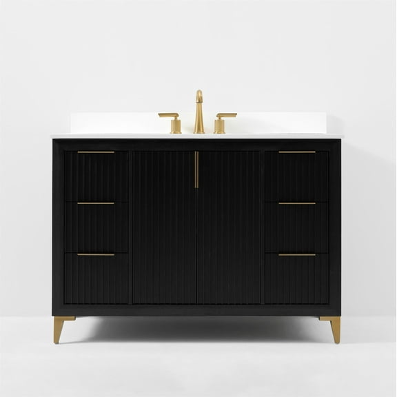 Turlington 48 in. Bath Vanity in Black Oak with White Quartz Top and Undermount