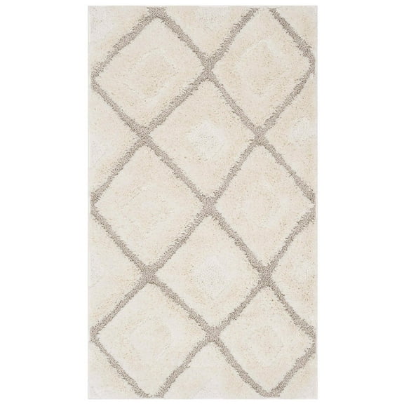 SAFAVIEH Olympia Eugene Geometric Polyester Shag Area Rug, Cream/Beige, 3' x 5'