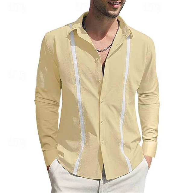 Camisas de verano para hombre nuevas de 2024, de moda e informales, de color sólido, con empalme, estampado, con botones de solapa, ropa de calle de alta calidad