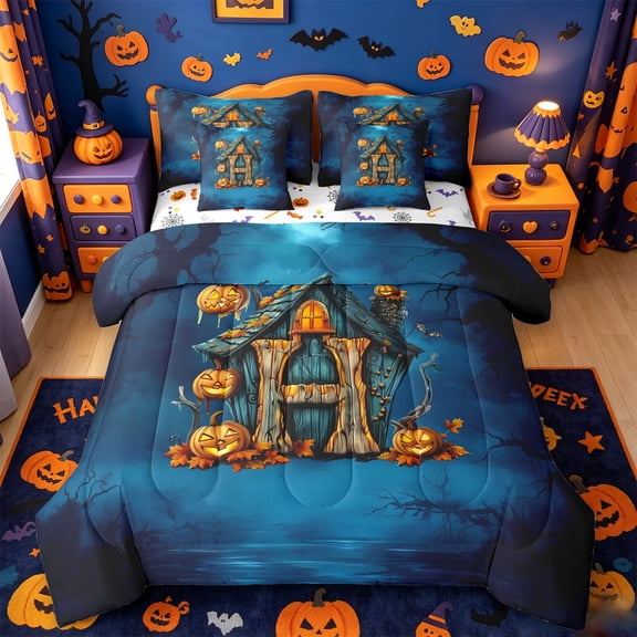 Homewish Rustic Fall Maples 7-Piece Twin Bedding,Halloween Themed Personalized Letter Bedding Comforter Set,Halloween Reversible
