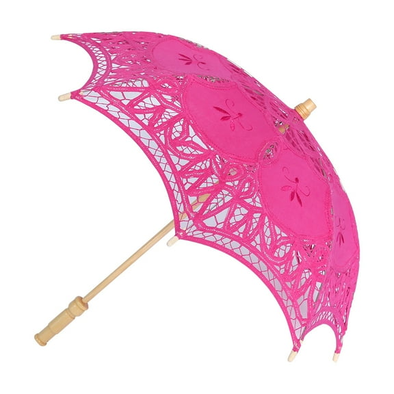 Lady Women Handmade Lace Umbrella Parasol Sun Umbrellas Wedding Photography Decor(Rose Red)
