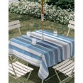 thumbnail image 2 of Outdoor Tablecloth with Umbrella Hole, Blue Nordic Style Stripes Spillproof Waterproof Outdoor Table Cover, Blue Gray Texture Patio Tablecloths for Party/Garden/Picnic, Square 54"x54", 2 of 9