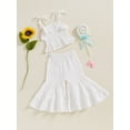 thumbnail image 4 of BemeyourBBs Toddler Girl Summer Clothes Infant Baby Girls Cotton Linen Outfit Strap Sleeveless Smocked Camisole Shirt Top and Bell Bottom Flare Pants Set Toddler Girls Summer Outfits, 4 of 9