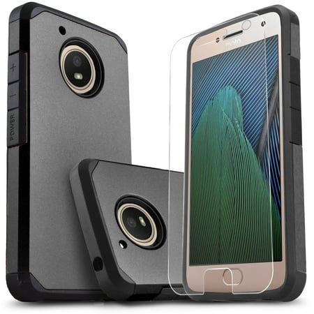 Moto G5 Plus Case, Dual Layer Protective Hybrid Armor Defender Case With [Premium Screen Protector]