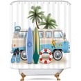 thumbnail image 3 of Surf RV Fabric Shower Curtain Set for Bathroom Decor 72Wx72H Inch Beach Coastal Theme Bath Accessories for Men Boys Tropical Palm Trees Pattern Camping Car Bathtub 12 Pack Plastic Hooks, 3 of 5