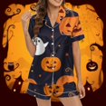 thumbnail image 2 of ChenYiFH Under $12 Halloween Pajamas Women 2025 Fall Costume Graphic Button Up Sleepwears Loungewear Ladies Ctue 2 Piece Top and Shorts Pjs Sets Black M, 2 of 5