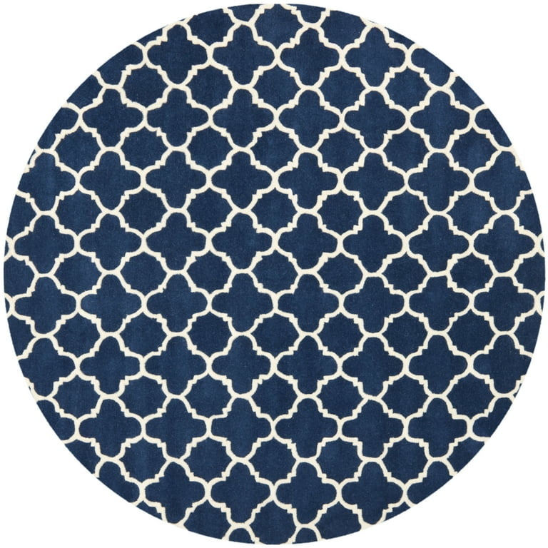 SAFAVIEH Chatham Collection Accent Rug - 2'3 x 5', Blue & Ivory, Handmade Quatrefoil Trellis Wool, Ideal for High Traffic Areas in Entryway, Living Room, Bedroom (CHT717B