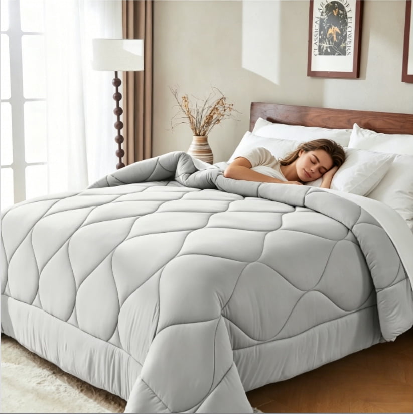 Bestier Sorona Eco Fabric Comforter Queen Size| Extra Fluffy Down Alternative Duvet Skin-Friendly Bedding for All Season, Machine Washable, Grey (90x90 inches)