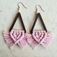 thumbnail image 3 of Bohemia Macrame Fringe Wood Triangle Geometric Handmade Weave Statement Earrings, 3 of 6