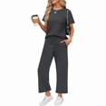 thumbnail image 2 of MSJUHEG Sleeveless Round Neck Tank Tops Summer Pants Sets Women 2 Piece Outfits Sets for Women 2 Piece Outfits 2025 Sweatsuit Lounge Set Womens Crop Tops Wide Leg Pant Sets Dark Gray S, 2 of 4
