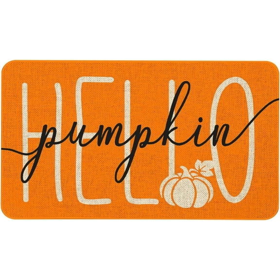 Fall Door Mat 30 X 17 Inch Hello Pumpkin Orange Doormat Indoor Outdoor Entrance Floor Mat Non Slip Autumn Thanksiving Decor Rubber Welcome Mats