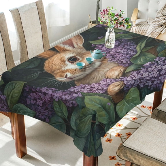 BZSMCE Square Tablecloth Rabbit Hide in The Foral Pattern Tableclothes