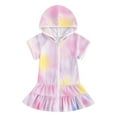 thumbnail image 2 of Little Girls Swim Coverup Kids Rainbow Swimsuit Coverup Zip Up Beach Bathing Suit Hooded Bathrobe Beach Dress Size 5-6T, 2 of 7