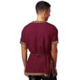 thumbnail image 3 of iiniim Mens Short Sleeve Retro Pattern Trims Robe Medieval Renaissance Shirt Tops with Belt Size S-3XL A Burgundy XL, 3 of 7