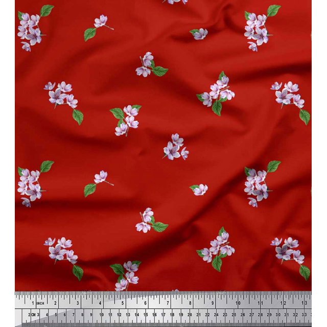 Soimoi Georgette Viscose Fabric Leaves & Azalia Floral Fabric Prints by Yard 42 Inch Wide