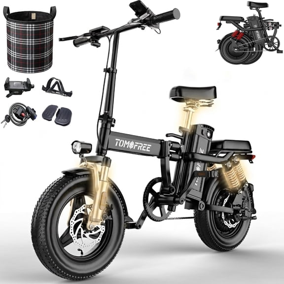 14" Folding Electric Bike for Adult Teens, 749W Peak Motor, 48V 22.5Ah Removable Battery Foldable Electric Bicycle Up to 75 Miles Long Range, Full Suspension, Class 2 Ebike