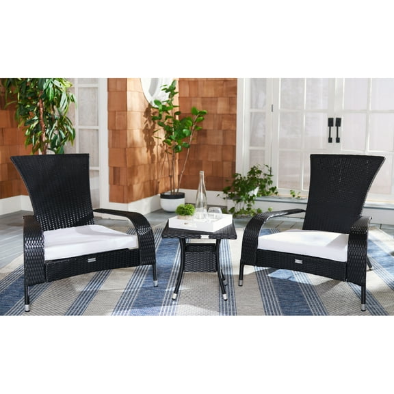 SAFAVIEH Edna Outdoor Patio 3 Piece Lounge Set, Black/White